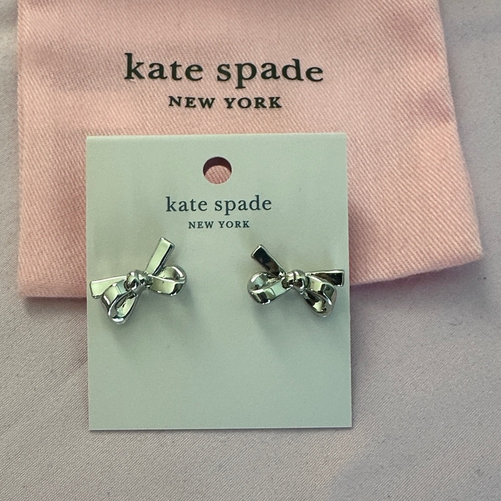 NWT  Kate Spade Shiny Silver Bow Earrings